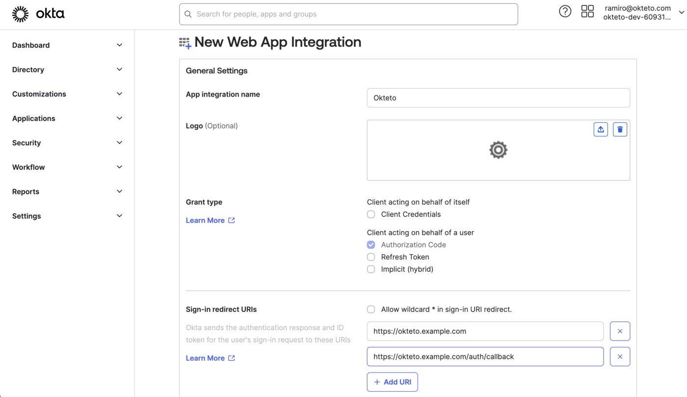 Create the new app integration